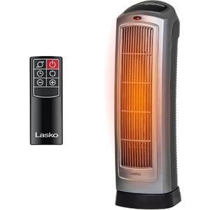 Lasko Oscillating Digital Ceramic Tower Heater for Home with Adjustable Thermostat, Timer and Remote Control, 23 Inches, 1500W, Silver, 755320
