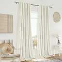PANGSINNE Natural Linen Blackout Curtains 84 Inch Long - Thermal Insulated 100% Black Out Linen Drapes Room Darkening for Bedroom, Rod Pocket/Back Tab/Clip Rings Ivory Cream