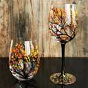 LYFJMUS Pack of 4 Four Seasons Tree Wine Glasses Hand Painted Wine Glass with Stemmed Fall Leaves Flower Seasons Colored Wine Glasses for Home Office Decor Ornament Gifts