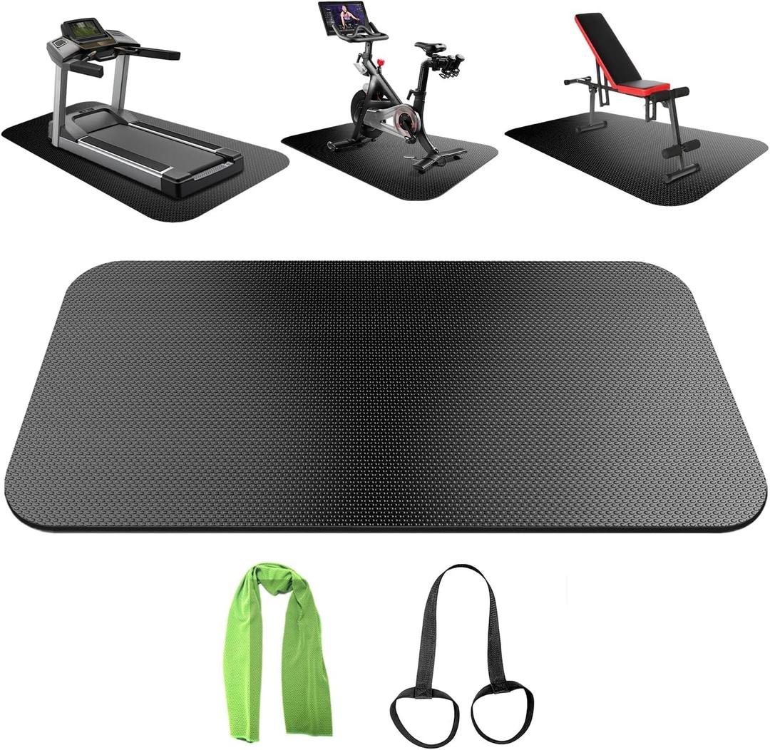 Treadmill Mat,Bike Mat Compatible with Peloton Bike Elliptical Treadmill,Folding Pad Exercise Equipment Under Exercise Trainer Pad for Stationary Indoor Spin (47.3"L x 23.6"W x 0.2"Th)