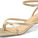 Coutgo Womens Strappy Low Kitten Heels Sandals Open Square Toe Flip Flop Summer Dress Party Shoes (Size 8, Gold)