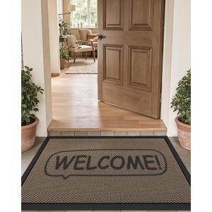 LUMI Outside Welcome Door Mat 17x30, Non Slip Durable Rubber Entrance Doormat, Low Profile Easy Clean Mats for Front Back Door Entryway Porch Garage, Welcome