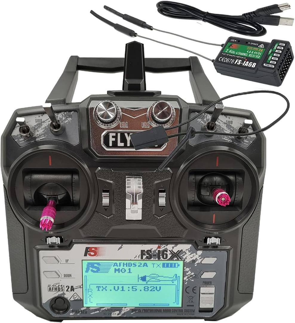 FS-i6X RC Transmitter and Receiver FS-iA6B iBus 10 Channel or PWM 6CH 2.4GHz Fly AFHDS2A Sky Radio Control System for FPV Drone Multirotor, Fixed-Wing, RC Car, RC Boat (Mode-2)