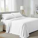 Carressa Linen 100% Egyptian Cotton King Size Sheets Set - 800 Series Tulips Collection Egyptian Cotton Sheets King Size (4 PC, Crisp White), 16" Deep Pocket Sateen Weave Luxury Bed Sheet