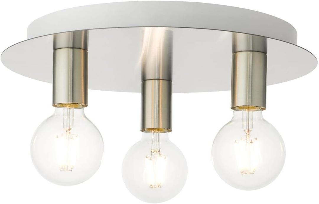 Livex Lighting, 45873-91, Hillview, Medium Flush Mount, Brushed Nickel with White Canopy
