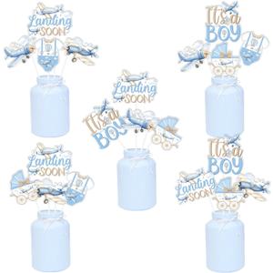 Kreatwow Vintage Airplane Baby Shower Decorations 24Pcs Airplane Party Centerpiece Stick Landing Soon Baby Shower Decorations Plane Aircraft Aviator Party Adventure Awaits Decoration for Pregnancy