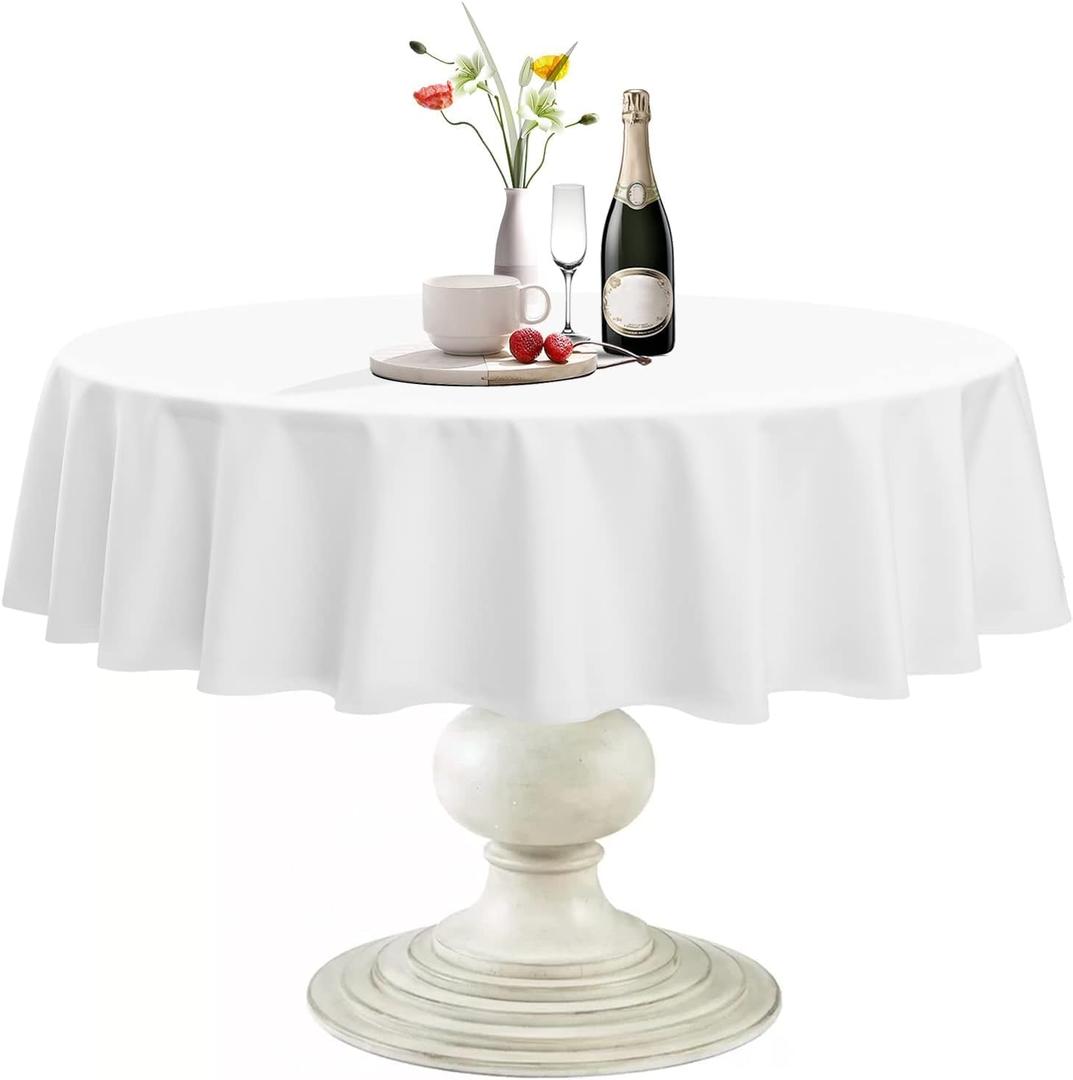Softalker Round Tablecloth, Waterproof & Stain Resistant Table Cloth Wrinkle Free Fabric Washable Polyester Table Cover for Spring/Party/Outdoor(60R)-White