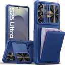SSLOTSCASE for Samsung Galaxy S25 Ultra Case with Stand & Credit Card Holder & Sliding Camera Cover, FullBody Drop Proof TPU Soft Silicone Edge Protective Case Cover for Galaxy S25 Ultra 6.9‘’, Blue