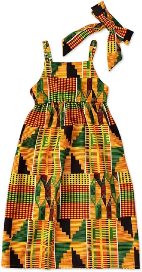 Noubeau Kids Toddler Girls African Dashiki Dress Little Girls Backless Halter Dress Ethnic Bohemia Style Summer Clothes (4-5T, Yellow)