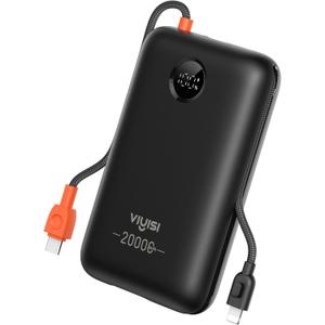 Portable Charger 20000mAh 30W Fast Charging, Power Bank with Built-in Cables & LED Display, USB C Battery Pack for iPhone, Samsung, iPad and Android Phones, Ideal for Travel -Black