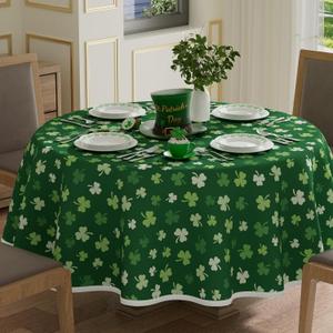 XCHI Green Shamrocks St. Patrick's Day Tablecloth Round Table Cloth Washable Table Covers for Indoor Dining Home Party Decorations 70x70 Inch
