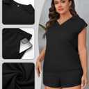 Huukeay Women's 2 Piece Plus Size Loungewear Short Set, Summer Casual Outfit Cap Sleeve T-shirt and Short Trendy Matching Set (XXL)
