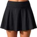 Aqua Eve Women Swim Skirt Tummy Control Swimsuit Skirt High Waisted Bathing Suit Bottom (Black, L)