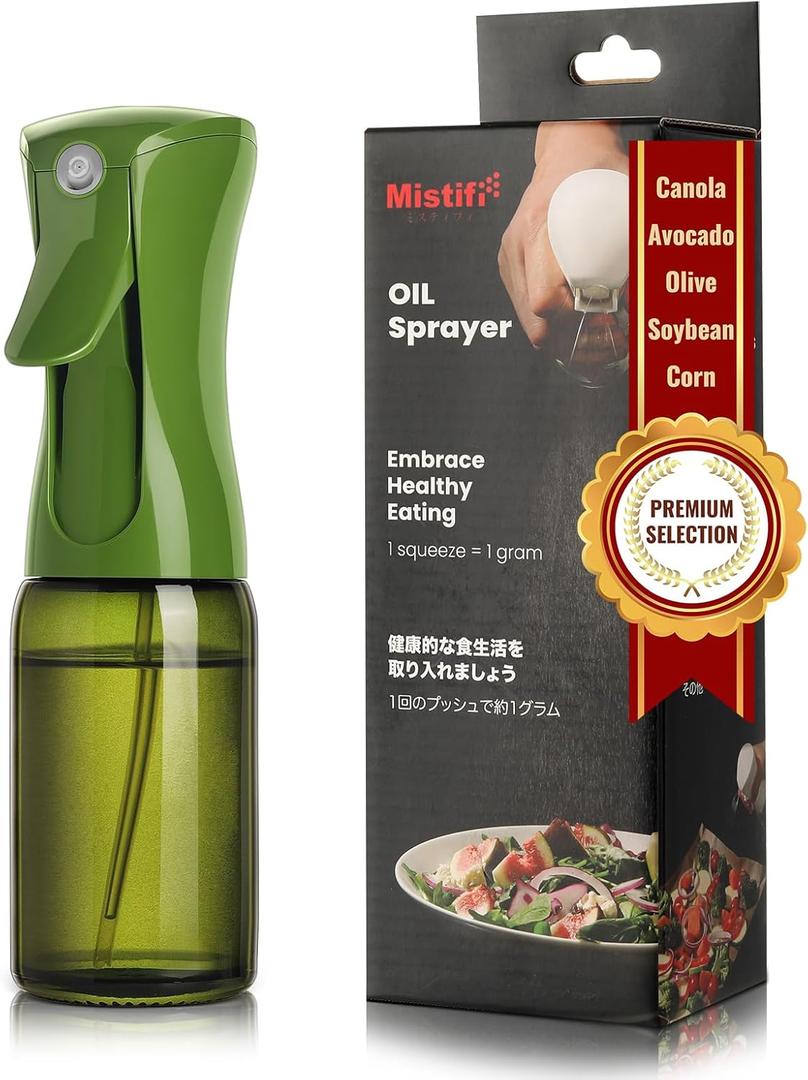Mistifi Premium Oil Sprayer, Olive Oil Sprayer  Dark Glass Bottle for Cooking, Air Fryer & Salad  Fine Mist, Easy Press  Abyss/Olive Green