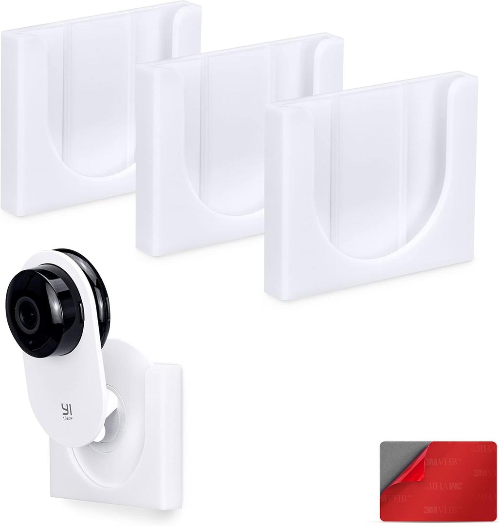 Wall Mount for YI Home (3 Pack) Security Camera - Adhesive Holder, No Hassle Bracket, Strong 3M VHB Tape, No Screws, No Mess Install (White) by Brainwavz