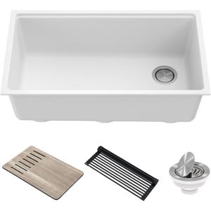 KRAUS Kitchen Sink Bellucci 32 Undermount Workstation Granite, Metallic White, Accessories, KGUW1-33WH