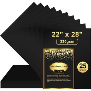 25 Pcs Black Poster Board 22" x 28" Paper Bulk, ROOKEA 250 GSM Vision Poster Boards for School Arts Craft Projects Presentations Drawing Scrapbooking Blank Graphic Display