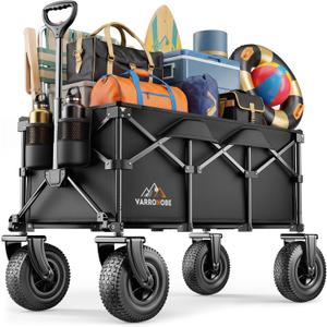 220L All-Terrain Heavy Duty Folding Wagon with 10" Pneumatic Rubber Wheels