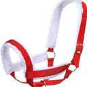 Horse Halter Christmas Horse Costume Red Bridle Rope with White Flannel Lined Prevents Rubs Adjustable Fit for Shows Xmas Parade