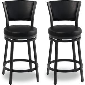 Swivel Bar Stools Set of 2, 25 inch Counter Height Barstools, Modern Metal Swivel Bar Chairs with Backrest, Faux Leather Upholstered Counter Height Chairs for Kitchen Island, Black