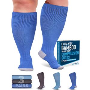 Doctor's Select 3 Pairs Plus Size Compression Socks Wide Calf | Bamboo Viscose Knee High Socks for Circulation Support | Compression Socks for Nurses, Travel, Running | Blue, Teal, Gray (4X-Large) Doctor's Select 3 Pairs Plus Size Compression Socks Wide Calf | Bamboo Viscose Knee High Socks for Circulation Support | Compression Socks for Nurses, Travel, Running | Blue, Teal, Gray (4X-Large)
