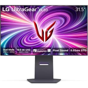 LG 32GS95UE 32-inch Ultragear OLED Dual Mode Gaming Monitor 4K UHD 1440p 240Hz 0.03ms AMD FreeSync Premium Pro NVIDIA G-Sync HDMI 2.1 DisplayPort Tilt/Height/Swivel Stand Black