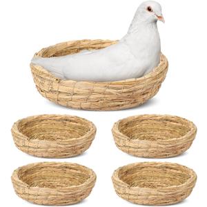 Patelai 4 Pcs Bird Nest Handmade Woven Flat Base Dove Bird House Breeding Nest Small Animal Cage Accessories for Pigeon Parrot Budgie Parakeet Cockatiel Hamster Gerbil Pig(8.66 Inch)
