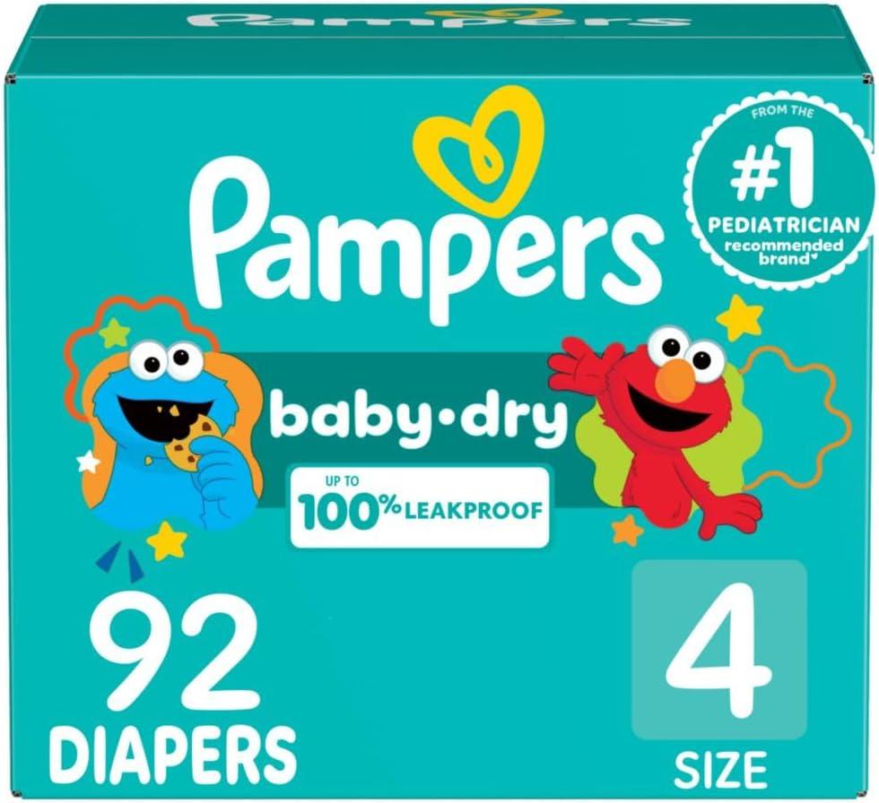 Pampers Diapers - Baby Dry - Size 4, 92 Count, Absorbent Disposable Infant Diaper (Packaging May Vary)