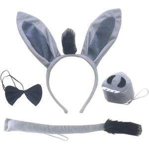 Grey Donkey Fancy Costume set Ears Headband Nose Tail Bow Tie Paws Tutu Skirt Animal Cosplay Outfit Theme Party (Gray)