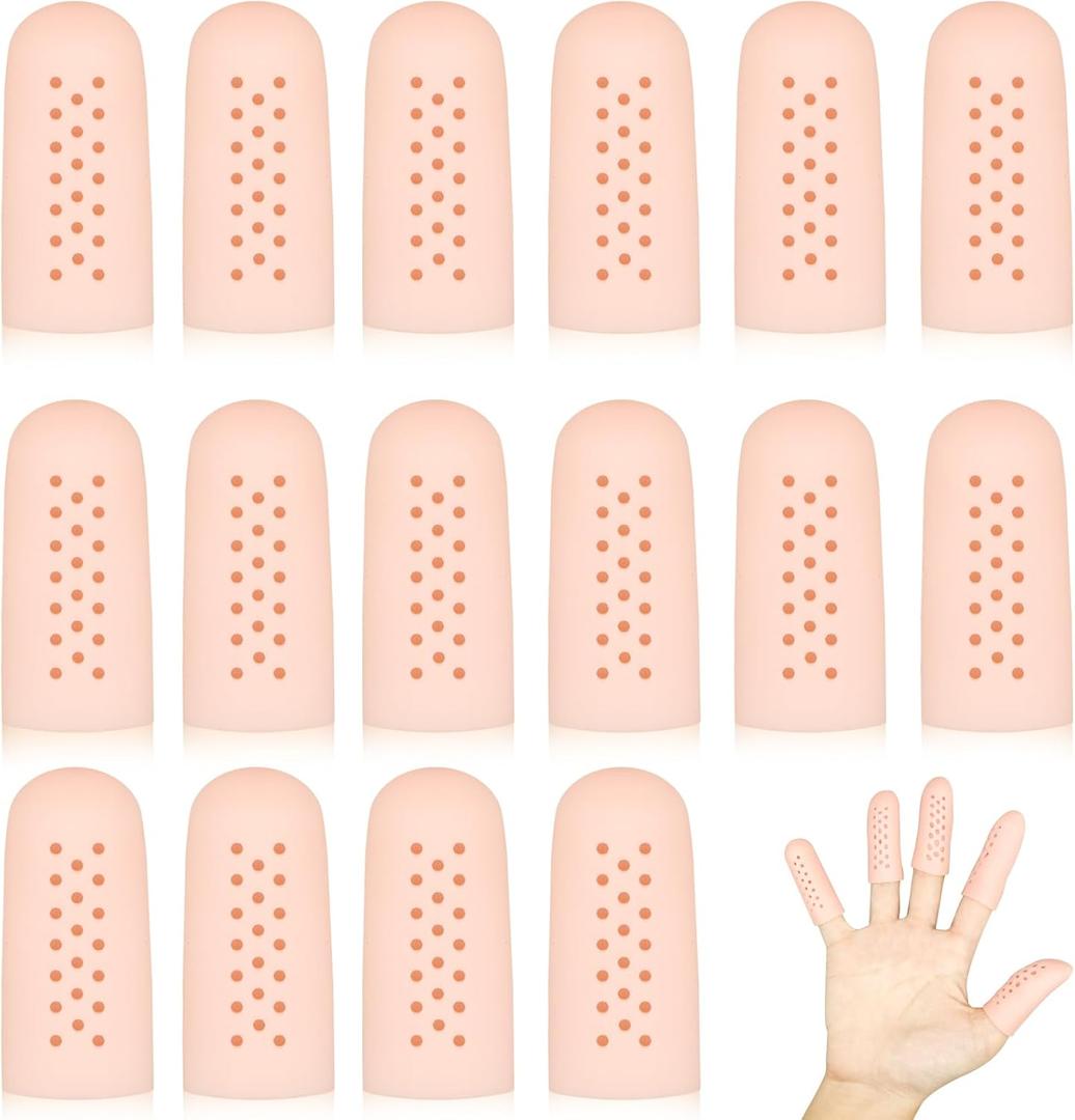 16Pcs Gel Finger Cots with Air Holes, Gel Finger Protectors Finger Covers Protection for Finger Tips, Breathable Finger Covers Finger Caps Gloves Finger Protectors for Wound, Finger Cracking