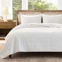 Bedsure 100% Cotton Quilt Set - Queen Size Bedspread, Lightweight Soft Bed Coverlet, PureWoven, 3-Piece Cozy Stitching Comforter with 2 Pillow Shams in Embroidery Clover Pattern, 90x96 inches, White