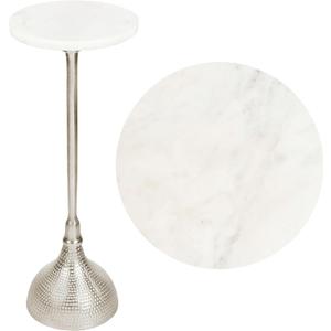 JONATHAN Y Ava 23.75" Round White Marble Top Pedestal Drink Table, Nickel