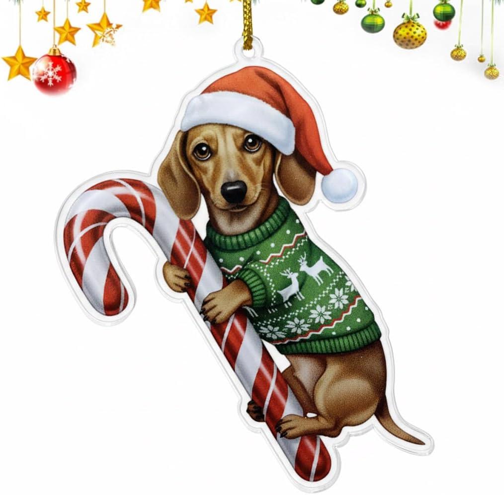 Dachshund Tan Brown Hugging Candy Cane Dachshund Gifts for Women 2D Flat Acrylic Ornament - Christmas Tree Decoration, Gifts for Dog Lovers 2025