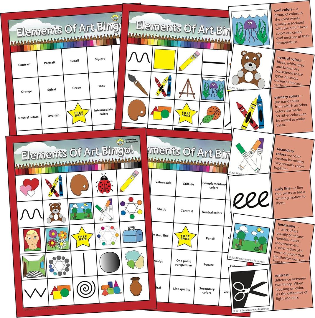 Elements of Art Bingo! Double Sided with Words & Pictures