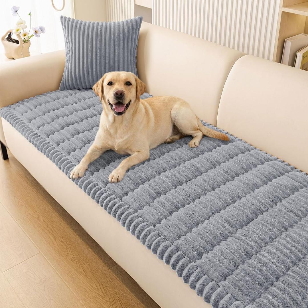 Smiry Couch Cover for Dogs Washable, Non Slip Fuzzy Pet Couch Covers for 3 Cushion Sofa Pet Friendly, Thick Soft Sofa Slipcovers Cushion Protector (Grey, 27.6" x 47")
