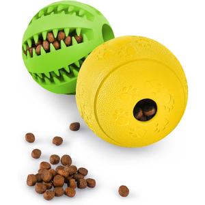 Dog Puzzle Toy 2 Pack, HIPPIH Interactive Dog Toys for Treat Dispensing, Durable Puppy Toys for Teething Small Dogs, Dog Treat Ball for Teeth / Slow Feeder/ IQ Training/ Playing (Green+Yellow)