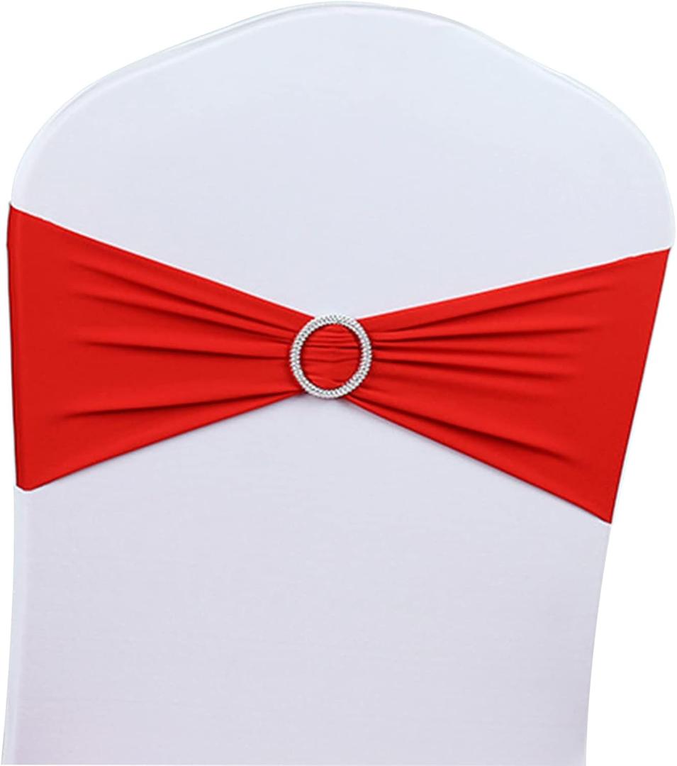 Tosnail 50 Pack Spandex Chair Sashes Wedding Chair Decoration Party Chairs Covers - Red