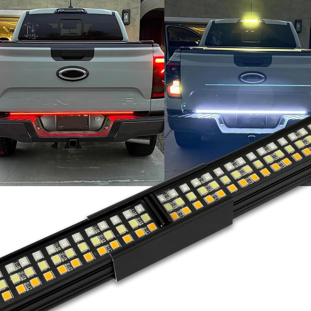 Tailgate Light Bar, 48 inch Truck Tailgate Light Strip, LED Brake Light Strip Compatible with Tacoma Nissan Frontier Ford Maverick Chevy Colorado Ford Ranger GMC Canyon Honda Ridgeline Jeep (48inch-With Turn Signal-Aluminum)