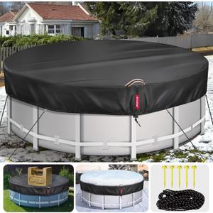 QH.HOME 18 Ft Round Winter Pool Covers for Above Ground Pools - [634N Strong Tear Resistant & 500D Upgrade Extra Dense Fabric] Solar Swimming Pool Cover with Fade Resistant, Windproof - Black