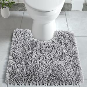 Yimobra Toilet Rugs U Shaped Washable, Soft Comfortable Toilet Mat for Bathroom Floor, Non-Slip Contour Bathroom Rugs for Toilet, Fluffy, Thick, Dry Quickly Absorbent Water, 24.4 x 20.4, Light Grey (20" x 24")
