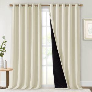 NICETOWN Living Room Completely Shaded Draperies, Privacy Protection & Noise Reducing Ring Top Drapes, Black Lined Insulated Window Treatment Curtain Panels (Beige, 2 Pieces, W70 x L95)