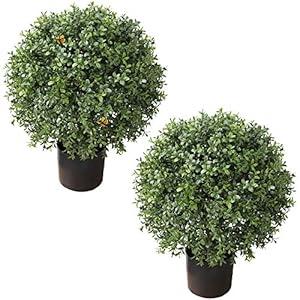 ALL SEASON GREEN 2'T 19''D Topiaries Trees Artificial Outdoors 2 Pack Fake Boxwood Bushes Outside Potted Tree