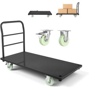 VEVOR Heavy Duty Platform Truck, 2000 LBS Industrial Steel Flatbed Cart with 360 Swivel Wheels, Platform Push Cart Dolly, Easy Storage for Warehouse/Garage/Moving/Garden (48" x 24" x 32") (48.0  24.0  32.1in/1220  610  815 mm)