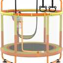 LANGXUN 60" Trampoline for Kids, 5ft Mini Toddler Indoor & Outdoor Trampoline with Net, Basketball Hoop & Dart Board, Birthday Gifts for Boys & Girls, Baby Toddler Christmas Toys (Orange Yellow)