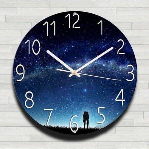 Night Sky Couple Vintage Rustic Aluminum Metal Round Wall Sign, No Real Clock, 8-inch Indoor Outdoor Gifts and Decor for Home, Office, Cafe & Yard