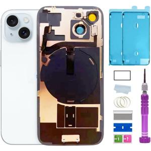 15 Back Glass Replacement with Plate & Flex Cable and All Parts for iPhone 15 Back Cover Glass (Blue, 6.1 Inches) + Waterproof Tape + Repair Tools (Blue)