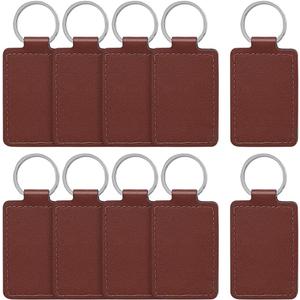 10 Pcs Rectangular PU Leather Key Fob with Ring Blank Keychain Holder Ornaments Laser Engraving Key Tags Leather Key Chain Charms Pendants Stamping Key Chains Leather Craft Keychain Blanks Brown, 8.5 x 4cm