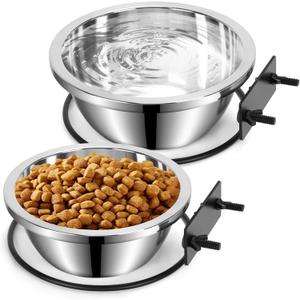 Large Dog Crate Water Bowls Hanging,2 Packs Mountable Food Water Bowls for Dog Crate Kennel Cage,Thicken Stainless Steel Feeder Coop Cup for Dogs Cats Medium Large Pets (XL(7.9"x3.1"+7.1"x3.5"), Silver)