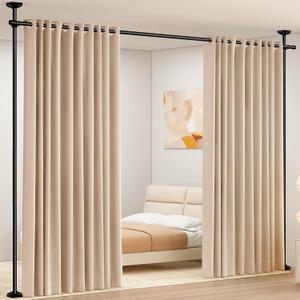 Room Divider Curtain Rod, No Drilling Room Separator for Space Partition Adjustable 4-10 Ft(H) 28-70 Inch(W) Heavy Duty Temporary Wall Divider Floor to Ceiling Tension Rod, Black