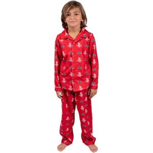 Ultra Game Youth NBA Official 2-Piece Super Soft Button Down Pajamas Set (Red)